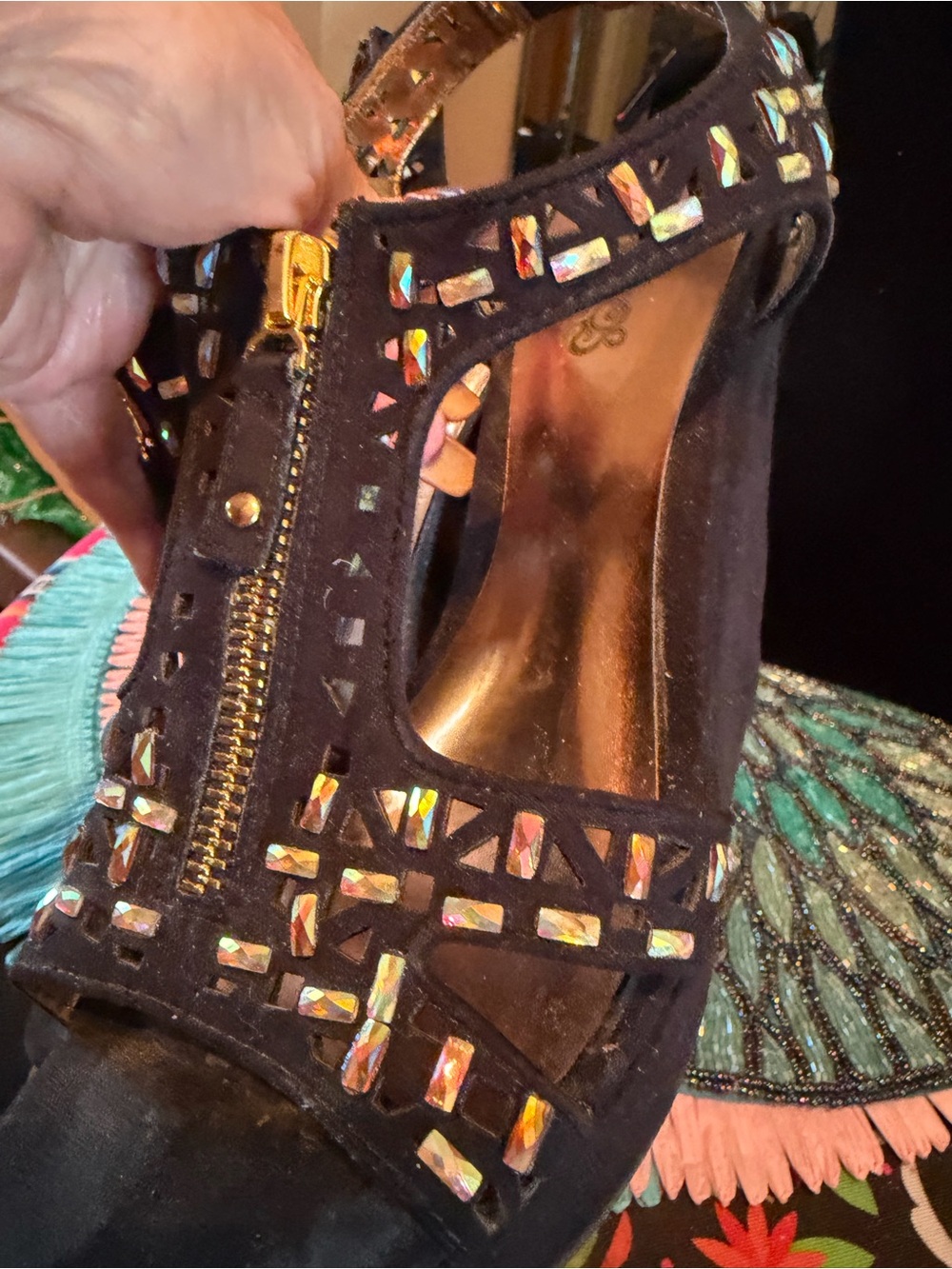 Suede Wedges with Rhinestones - Picture 4 of 5